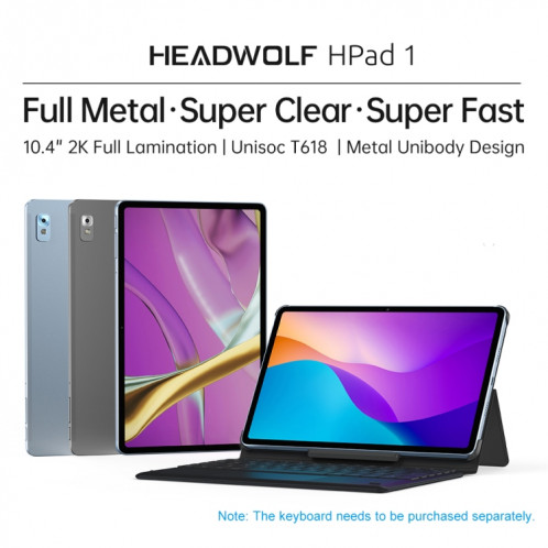 HEADWOLF Hpad1 4G LTE, 10,4 pouces, 8 Go + 128 Go, Android 11 Unisoc T618 Octa Core jusqu'à 2,0 GHz, prise en charge double SIM et WiFi et Bluetooth, version globale avec Google Play, prise US (bleu) SH499L1260-013