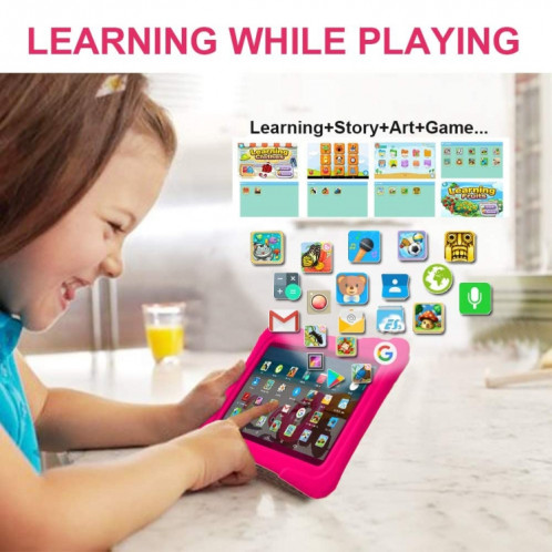 Pritom K7 Kids Education Tablet PC, 7,0 pouces, 1 Go + 16 Go, Android 10 Allwinner A50 Quad Core CPU, support 2.4G WiFi / Bluetooth / Dual Camera, version globale avec Google Play (Pink) SP870F1663-05