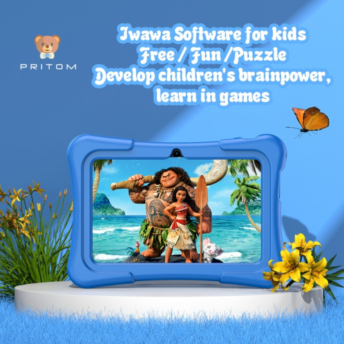 Pritom K7 Pro Kids Education Tablet PC, 7,0 pouces, 2 Go + 32 Go, Android 11 Allwinner A100 Quad Core CPU, support 2.4G WiFi / Bluetooth / Dual Camera, version globale avec Google Play, US Plug (Blue) SP871L1690-07