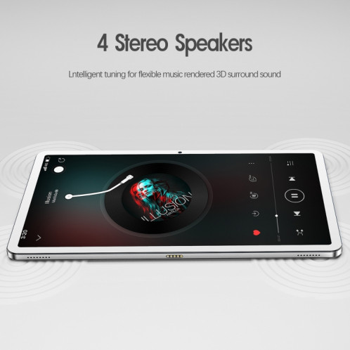 Comprimé Vasoun M50 4G LTE, 10,4 pouces, 4 Go + 128 Go, Android 11 UNISOC T618 Octa Core CPU, Prise en charge du double bande WiFi / Bluetooth, version globale avec Google Play, US Plug (Silver) SV875S529-07