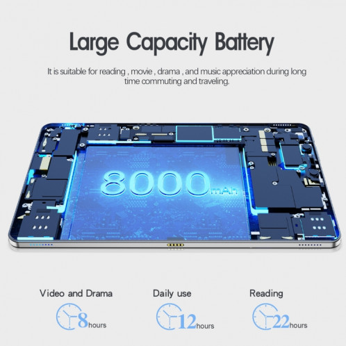 Comprimé Vasoun M50 4G LTE, 10,4 pouces, 4 Go + 128 Go, Android 11 UNISOC T618 Octa Core CPU, Prise en charge du double bande WiFi / Bluetooth, version globale avec Google Play, US Plug (Silver) SV875S529-07