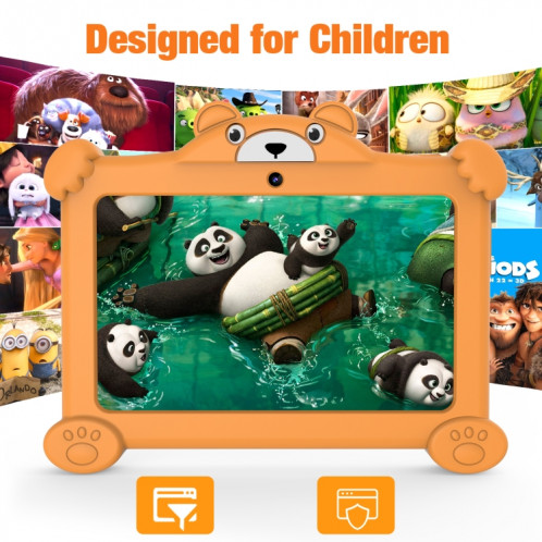 Tablette Pritom K7 Pro Panda pour enfants, 7,0 pouces, 2 Go + 32 Go, Processeur quadricœur Android 11 Allwinner A100, prise en charge WiFi 2.4G et WiFi 6, version globale avec Google Play, prise US (rose) SP878F53-07