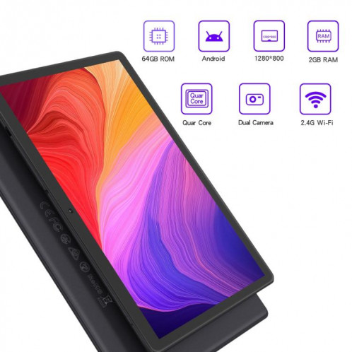 Tablette Wi-Fi Pritom M10, 10,1 pouces, 2 Go + 32 Go, Processeur Android 10 SC7731E Quad Core 1,3 GHz, prise en charge WiFi/Bluetooth 2,4 G, version globale avec Google Play, prise US (gris foncé) SP79DG1706-07