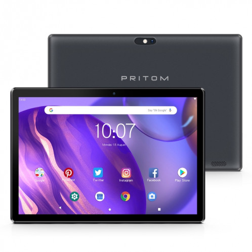 Tablette Wi-Fi Pritom M10, 10,1 pouces, 2 Go + 32 Go, Processeur Android 10 SC7731E Quad Core 1,3 GHz, prise en charge WiFi/Bluetooth 2,4 G, version globale avec Google Play, prise US (gris foncé) SP79DG1706-07