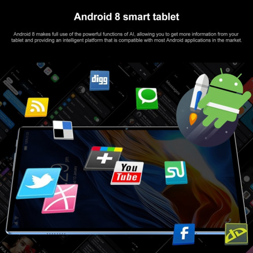 Tablette d'appel téléphonique P60 4G, 10,1 pouces, 4 Go + 32 Go, Android 8.0 MTK6750 Octa Core 1,8 GHz, double SIM, prise en charge GPS, OTG, WiFi, BT (gris) SH988H1450-014