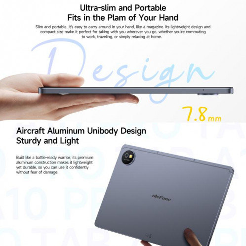  Tablette PC Ulefone Tab A10 Pro, 6 Go + 128 Go, 11 pouces, Android 14, MediaTek MT8786 Octa Core, réseau 4G, (gris sidéral) SU71TK1473-010
