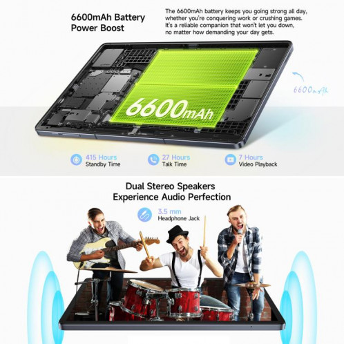  Tablette PC Ulefone Tab A10 Pro, 6 Go + 128 Go, 11 pouces, Android 14, MediaTek MT8786 Octa Core, réseau 4G, (gris sidéral) SU71TK1473-010