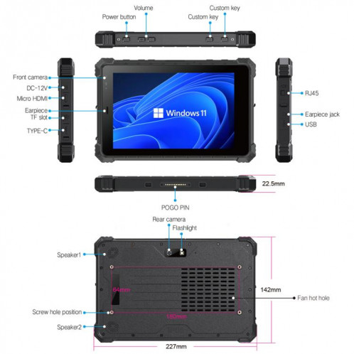 Tablette PC robuste CENAVA W80Y IP68, 8 Go + 128 Go, 8 pouces, Windows 11, Intel Core i5-10210Y Quad Core, prise britannique SC86UK1927-08
