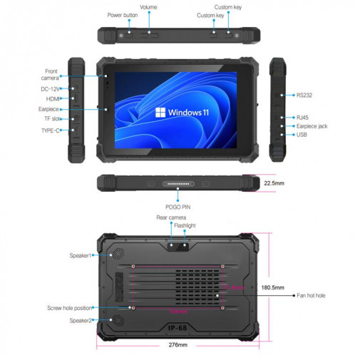 Tablette PC robuste CENAVA W10Y IP68, 8 Go + 128 Go, 10,1 pouces, Windows 11, Intel Core i5-10210Y Quad Core, SC87UK570-08