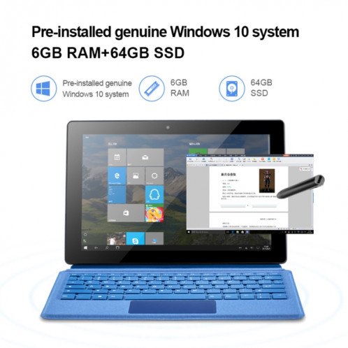 W10 2 sur 1 tablette PC, 10,1 pouces, 6 Go + 64 Go, Système Windows 10, Intel Gemini Lake N4120 Quad noyau jusqu'à 2,6 GHz, sans clavier et stylet stylos, support Dual Band Wifi & Bluetooth & TF Carte & HDMI, US Plug SH28111287-012