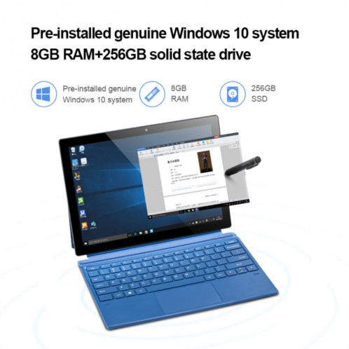 Tablette PC PiPO W12 4G LTE, 12,3 pouces, 8 Go + 256 Go, Système Windows 10, Qualcomm Snapdragon 850 Octa Core jusqu'à 2,96 GHz, avec clavier et stylet, prise en charge double SIM et double bande WiFi et Bluetooth et SP2880722-015