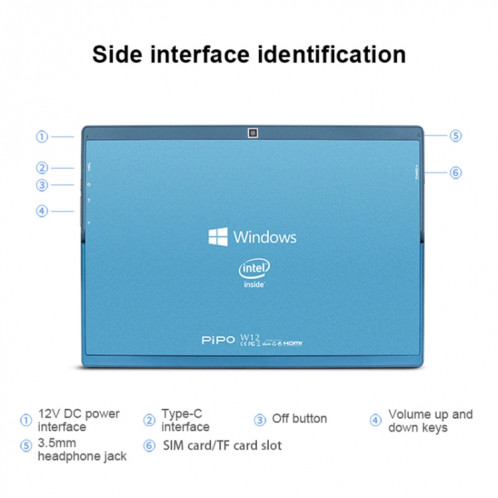 Tablette PC PiPO W12 4G LTE, 12,3 pouces, 8 Go + 256 Go, Système Windows 10, Qualcomm Snapdragon 850 Octa Core jusqu'à 2,96 GHz, avec clavier et stylet, prise en charge double SIM et double bande WiFi et Bluetooth et SP2880722-015