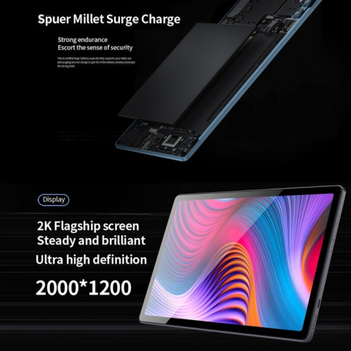 Tablette d'appel téléphonique 4G, 10,36 pouces, 6 Go + 128 Go, Android 11.0 MKT6762 Octa Core 2.0GHz, Double SIM, Support GPS, WiFi, BT (Gris) SH212H1914-012