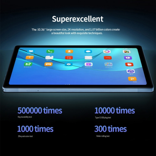 Tablette d'appel téléphonique 4G, 10,36 pouces, 6 Go + 128 Go, Android 11.0 MKT6762 Octa Core 2.0GHz, Double SIM, Support GPS, WiFi, BT (Gris) SH212H1914-012