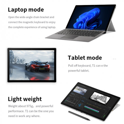 ONE-NETBOOK T1 Tablette PC 2 en 1, 13 pouces, 16 Go + 512 Go, Windows 11 Intel Pentium Gold 8505, Turbo Max 4,4 GHz, avec clavier, prise en charge Wi-Fi6 et BT (gris) SO377H1975-014