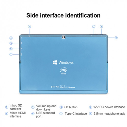 Pipo W10 2 sur 1 Tablet PC, 10,1 pouces, 6 Go + 64 Go, Système Windows 10, Intel Gemini Lake N4120 Quad Core jusqu'à 2,6 GHz, avec stylo de clavier et stylet, support Double bande WiFi & Bluetooth & TF Carte & HDMI, US SP351054-014