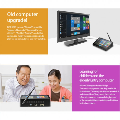 Mini PC tout-en-un PiPo H10PRO, 10,1 pouces, 8 Go + 128 Go, Windows 10 Intel Celeron J4125 Quad Core jusqu'à 2,7 GHz, prise en charge WiFi et carte BT et TF et HDMI et RJ45, prise US (noir) SP610B103-017