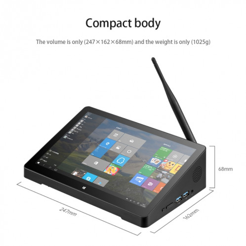 Mini PC tout-en-un PiPo H10PRO, 10,1 pouces, 8 Go + 128 Go, Windows 10 Intel Celeron J4125 Quad Core jusqu'à 2,7 GHz, prise en charge WiFi et carte BT et TF et HDMI et RJ45, prise US (noir) SP610B103-017