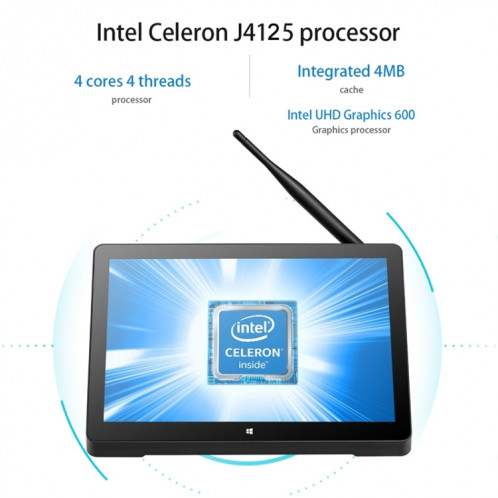 Mini PC tout-en-un PiPo H10PRO, 10,1 pouces, 16 Go + 128 Go, Windows 10 Intel Celeron J4125 Quad Core jusqu'à 2,7 GHz, prise en charge WiFi et carte BT et TF et HDMI et RJ45, prise US (noir) SP693B153-013
