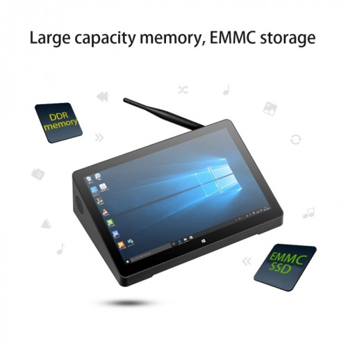 Mini PC tout-en-un PiPo H10PRO, 10,1 pouces, 16 Go + 128 Go + 256 Go, Windows 10 Intel Celeron J4125 Quad Core jusqu'à 2,7 GHz, prise en charge WiFi et carte BT et TF et HDMI et RJ45, prise US (noir) SP695B1520-013