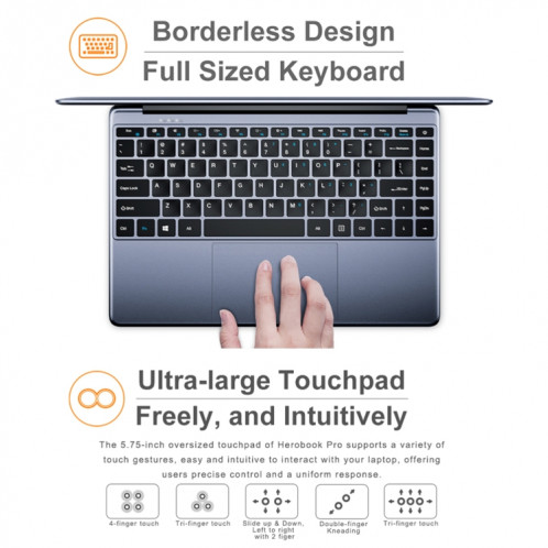 Chuwi Herobook Pro, 14,1 pouces, 8 Go + 256 Go, Windows 10, Intel Gemini Lake N4020 Dual Core Dual Fil à double noyau 1.1GHz ~ 2,6 GHz, support WiFi / Bluetooth / EXTENSION DE CARTE BLUETOOTH / TF / MINI HDMI (gris SC92TK1596-013