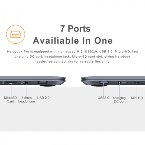 Chuwi Herobook Pro, 14,1 pouces, 8 Go + 256 Go, Windows 10, Intel Gemini Lake N4020 Dual Core Dual Fil à double noyau 1.1GHz ~ 2,6 GHz, support WiFi / Bluetooth / EXTENSION DE CARTE BLUETOOTH / TF / MINI HDMI (gris SC92TK1596-013