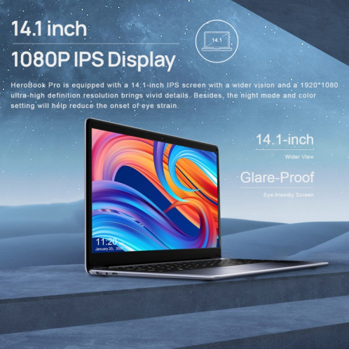 Chuwi Herobook Pro, 14,1 pouces, 8 Go + 256 Go, Windows 10, Intel Gemini Lake N4020 Dual Core Dual Fil à double noyau 1.1GHz ~ 2,6 GHz, support WiFi / Bluetooth / EXTENSION DE CARTE BLUETOOTH / TF / MINI HDMI (gris SC92TK1596-013