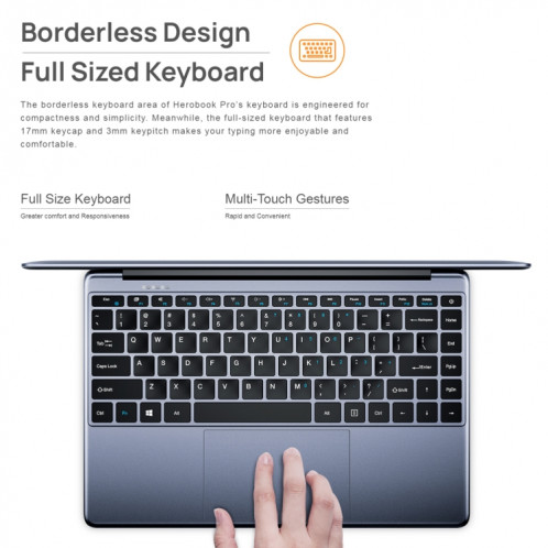 Chuwi Herobook Pro, 14,1 pouces, 8 Go + 256 Go, Windows 10, Intel Gemini Lake N4020 Dual Core Dual Fil à double noyau 1.1GHz ~ 2,6 GHz, support WiFi / Bluetooth / EXTENSION DE CARTE BLUETOOTH / TF / MINI HDMI (gris SC92TK1596-013