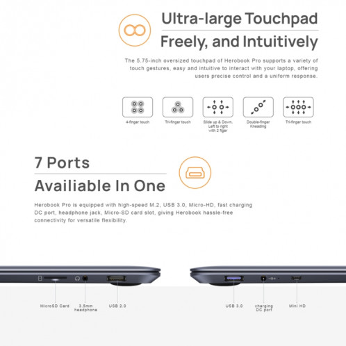 Chuwi Herobook Pro, 14,1 pouces, 8 Go + 256 Go, Windows 10, Intel Gemini Lake N4020 Dual Core Dual Fil à double noyau 1.1GHz ~ 2,6 GHz, support WiFi / Bluetooth / EXTENSION DE CARTE BLUETOOTH / TF / MINI HDMI (gris SC92TK1596-013