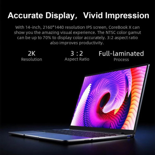 Chuwi CoreBook X Ordinateur portable, 14 pouces, 8 Go + 512 Go, Windows 10 Home, Core Intel Core I5-8259U Quad Core 2.3GHz-3,8 GHz, support Double bande WiFi / Bluetooth / EXTENTATION DE CARTE BLUETOOTH (gris foncé) SC429380-013