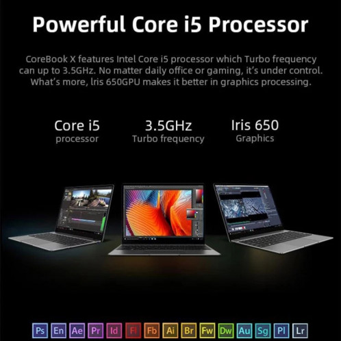 Chuwi CoreBook X Ordinateur portable, 14 pouces, 8 Go + 512 Go, Windows 10 Home, Core Intel Core I5-8259U Quad Core 2.3GHz-3,8 GHz, support Double bande WiFi / Bluetooth / EXTENTATION DE CARTE BLUETOOTH (gris foncé) SC429380-013