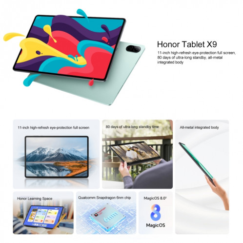 Tablette PC Honor Pad X9 WiFi, 11 pouces 8 Go + 256 Go MagicOS 8.0 Qualcomm Snapdragon 680 Octa Core (Gris) SH622H1209-013