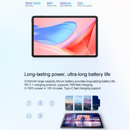 Tablette WiFi Lenovo S10 10,1 pouces, 8 Go + 128 Go, ZUI16, MTK Helio G85 Octa Core, version de récupération (gris) SL839H1947-07