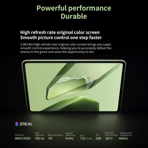Tablette PC OnePlus Pad 11,61 pouces, 8 Go + 256 Go, ColorOS 15.0 Dimensity 8350 Octa Core (Vert) SO861G634-010
