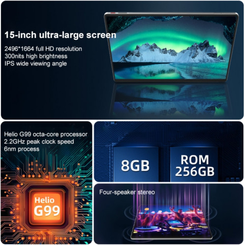 Tablette PC Jumper EZpad Max15, 8 Go + 256 Go, 15 pouces Android 14 OS MediaTek MT8781 Octa Core Réseau : 4G, prise américaine SJ10US833-018