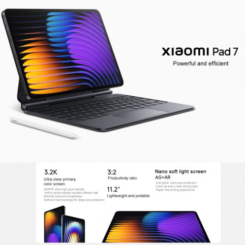 Xiaomi Pad 7 Écran Soft Light 11,2 pouces, 12 Go + 256 Go, HyperOS 2 Qualcomm Snapdragon 7+ Gen3 Octa Core (Bleu) SX920L1747-013