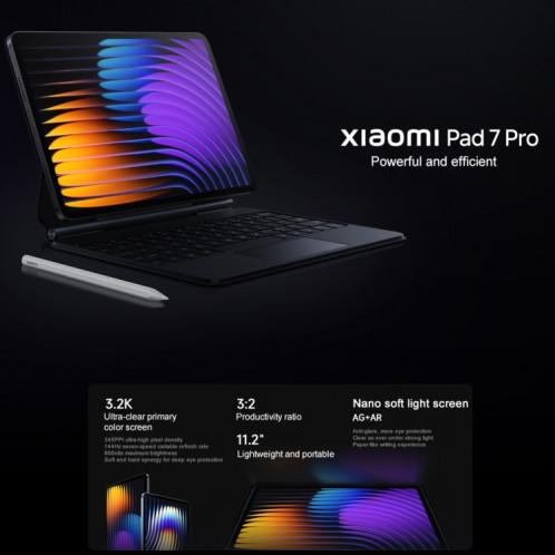 Xiaomi Pad 7 Pro 11,2 pouces, 8 Go + 256 Go, HyperOS 2 Qualcomm Snapdragon 8s Gen3 Octa Core (Noir) SX922B1029-015