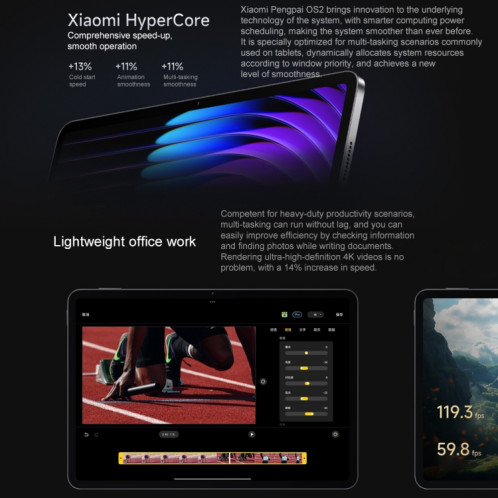 Xiaomi Pad 7 Pro 11,2 pouces, 8 Go + 256 Go, HyperOS 2 Qualcomm Snapdragon 8s Gen3 Octa Core (Noir) SX922B1029-015