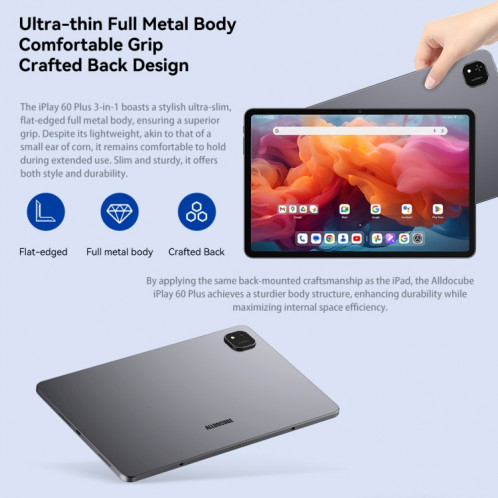 Tablette PC ALLDOCUBE iPlay 60 Plus 4G LTE, 8 Go + 256 Go, 11,5 pouces Android 14 MediaTek MT8781 Octa Core Support Dual SIM (gris sidéral) SA96TK479-013