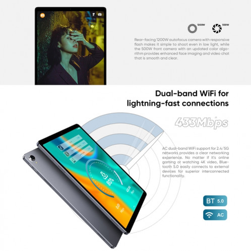 Tablette PC CHUWI HiPad Plus, 11 pouces, 4 Go + 128 Go, Android 10.0, MT8183 Octa Core jusqu'à 2,0 GHz, prise en charge Bluetooth et double bande WiFi et OTG et carte TF (noir) SC710B1876-013