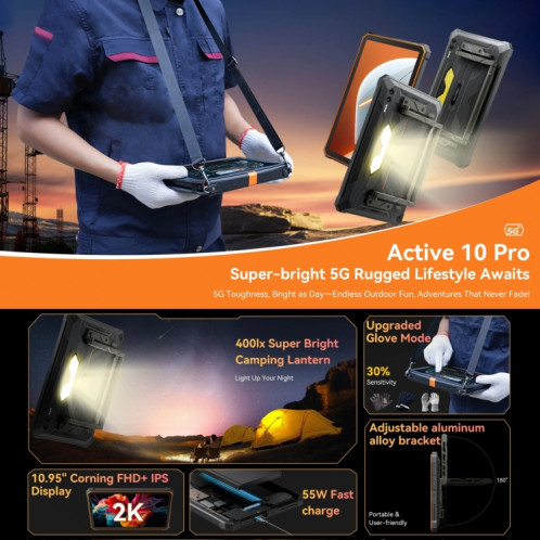  Tablette robuste Blackview Active 10 Pro 5G, 12 Go + 512 Go, 10,95 pouces Android 14 Dimensity 7300 Octa Core, version mondiale avec Google Play (Orange) SB817E440-03