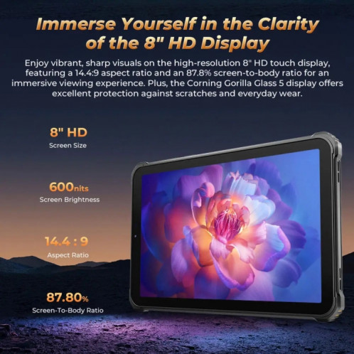  Tablette robuste OUKITEL RT3 Pro 4G Network IP68/IP69K, 4 Go + 128 Go, 8,0 pouces Android 14 MediaTek G81 Octa-Core Support Dual SIM, (vert) SO911G1086-016