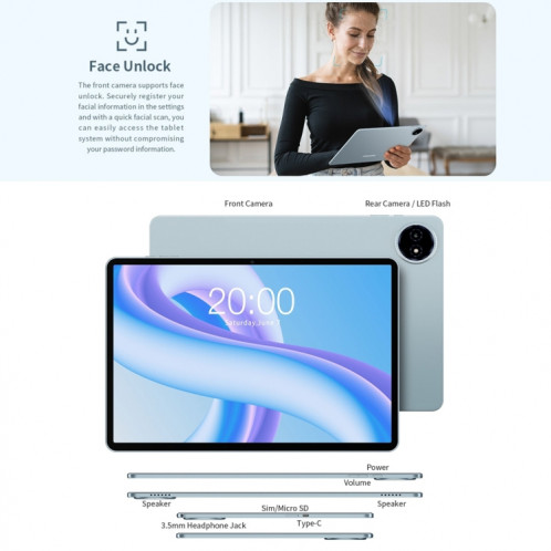 Tablette PC Teclast M50 Plus 4G LTE 10,1 pouces, 6 Go + 128 Go, Android 14 MediaTek Helio G85 Octa Core, prise en charge double SIM ST8961210-019