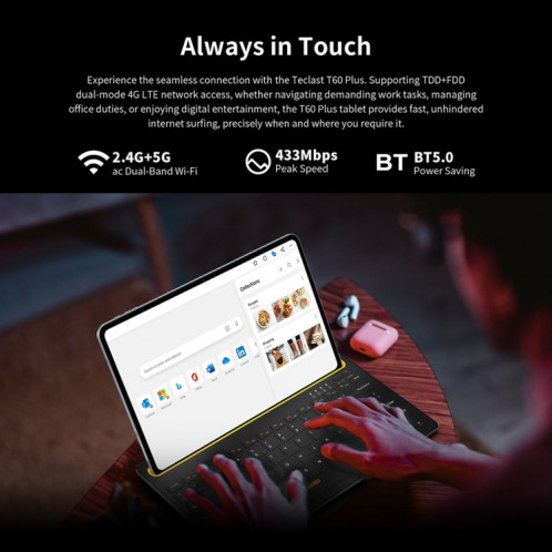 Tablette PC Teclast T60 Plus 4G LTE, 6 Go + 128 Go, 12 pouces Android 14 MediaTek Helio G88 Octa Core, prise en charge double SIM ST8963214-025
