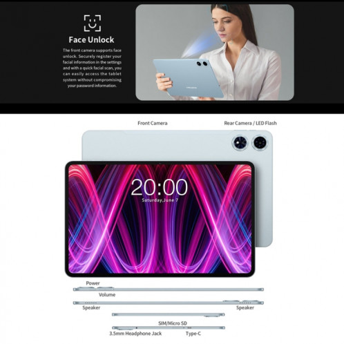Tablette PC Teclast T60 Plus 4G LTE, 6 Go + 128 Go, 12 pouces Android 14 MediaTek Helio G88 Octa Core, prise en charge double SIM ST8963214-025