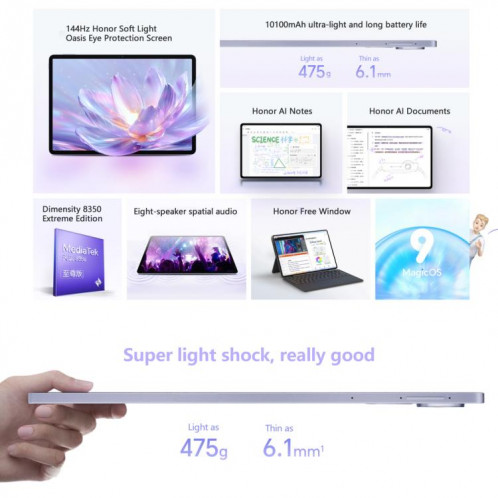 Tablette PC Honor Pad V9 WiFi, 11,5 pouces 12 Go + 256 Go MagicOS 9.0 Dimensity 8350 Ultra Octa Core (Gris) SH632H463-011