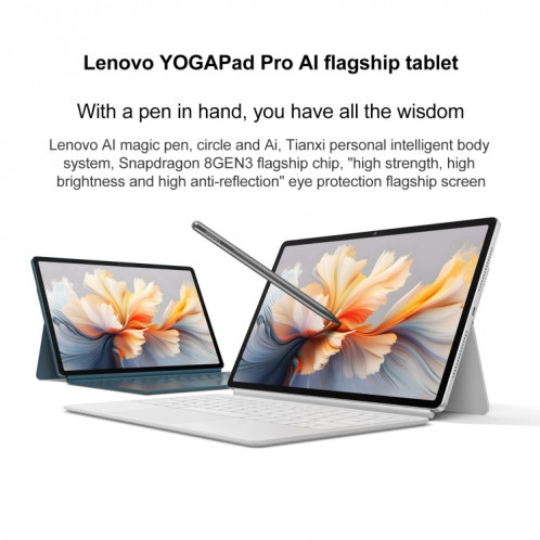 Tablette Lenovo YOGA Pad Pro AI 12,7 pouces WiFi, 12 Go + 256 Go, système d'exploitation Android, Qualcomm Snapdragon 8 Gen3 Octa Core (blanc) SL720W1708-09