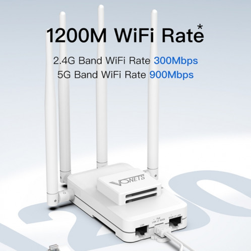 VONETS VAR1200-H 1200Mbps pont sans fil antenne externe répéteur WiFi double bande, avec ensemble d'adaptateurs cc SV1005313-08