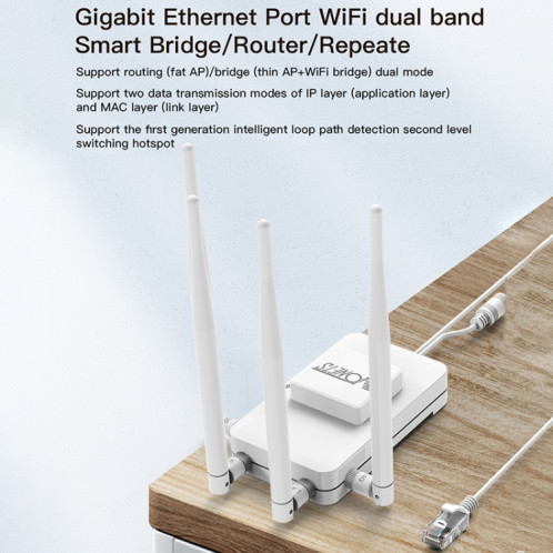 VONETS VAR1200-H 1200Mbps pont sans fil antenne externe répéteur WiFi double bande, avec 4 antennes + ensemble d'adaptateurs cc SV1006953-08
