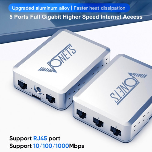 VONETS VS500 Switch Ethernet Gigabit 5 ports avec adaptateur DC + jeu de boucles de fixation sur rail SV10071745-07